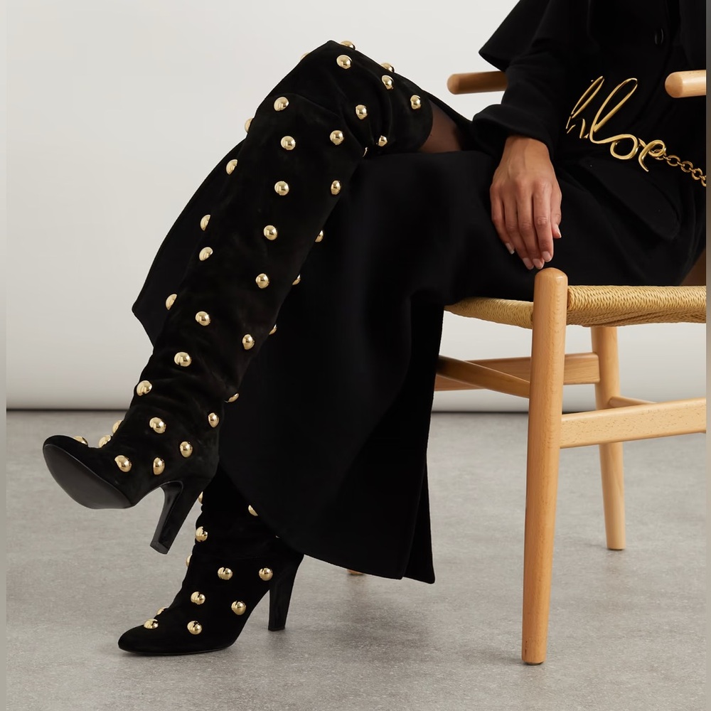 ✨ CHLOE EVE Studded suede over-the-knee boots $2,290 - Picture 3 of 13